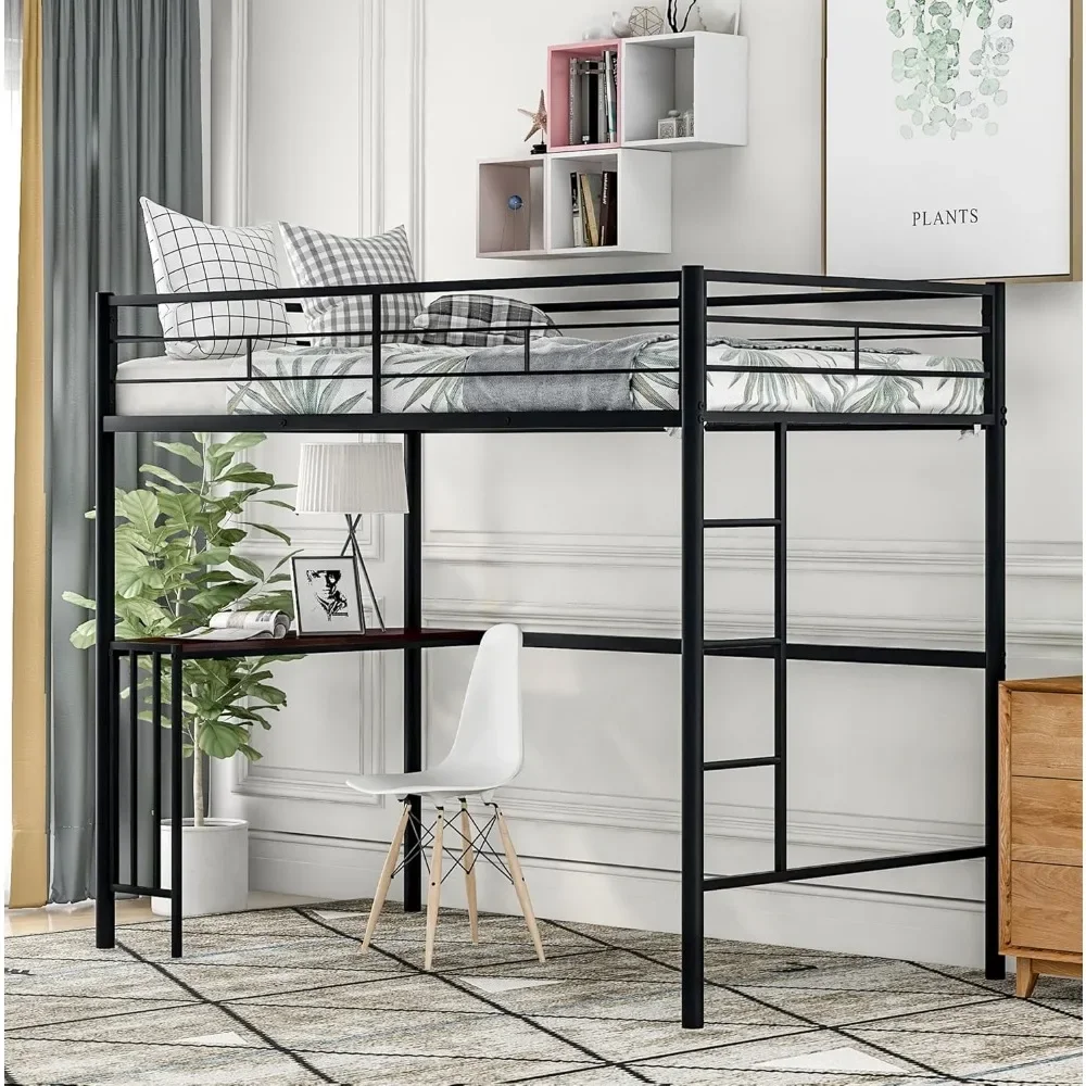 

Twin Metal Loft Bed with Desk,Heavy Duty Metal Bunk Bed with Ladder and Guardrails for Kids Teens Adults,Loft Bed for Bedroom