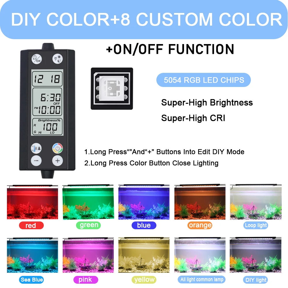 75-90CM Fish Tank 24/7 Full Spectrum Lighting LED Light IP68 With Thermometer And Memory Function Aquarium  Plant Growth Lamp