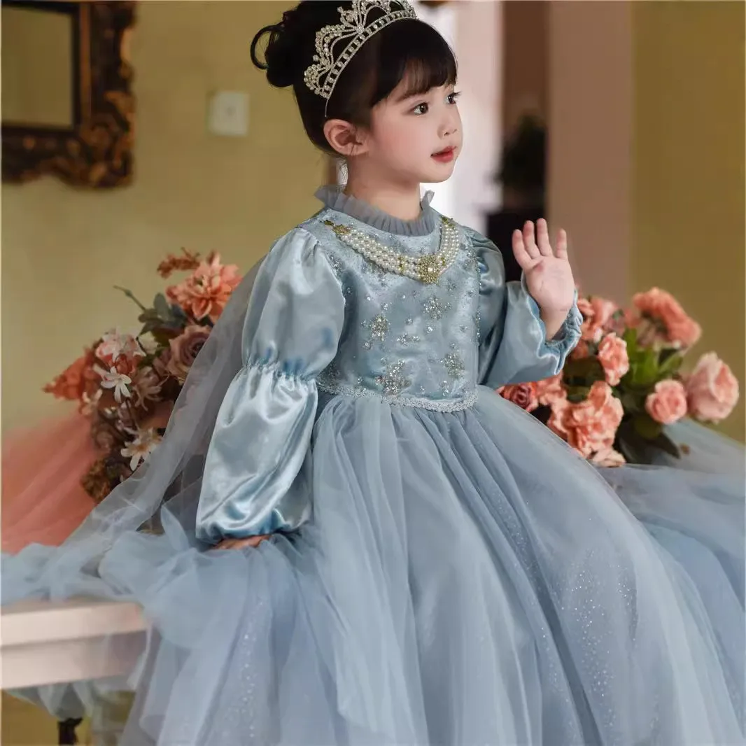 Girl Princess Dress Long Sleeve Spring and Autumn 2025 New Children Dress Fashion Mesh Birthday Dress