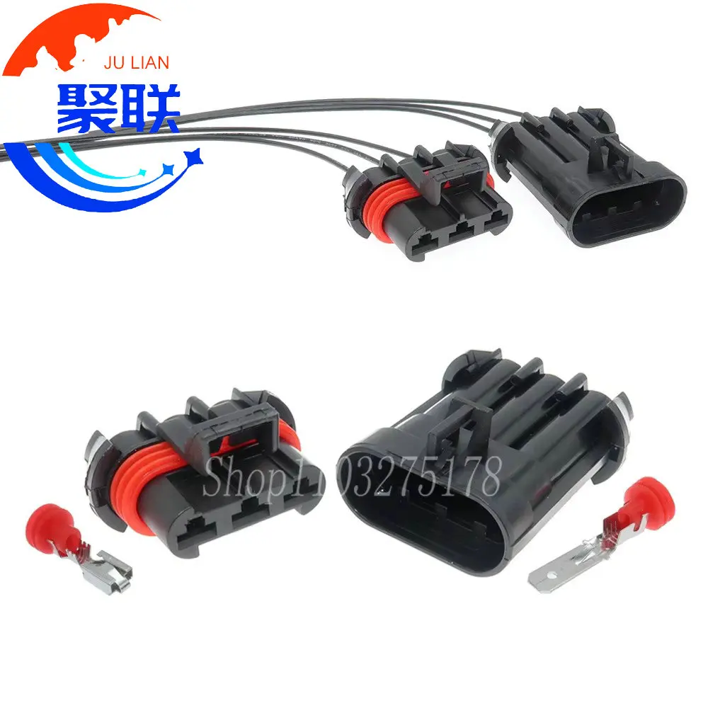 1Set 3Pin 12124686 12124685 Car Waterproof Blower Connector Radiator Fan Motor Cooler Fan Socket for Delphi Buick Ford