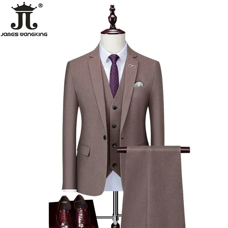 Blazer e colete e calças boutique moda cor sólida masculino casual formal escritório negócio terno noivo vestido de casamento festa terno