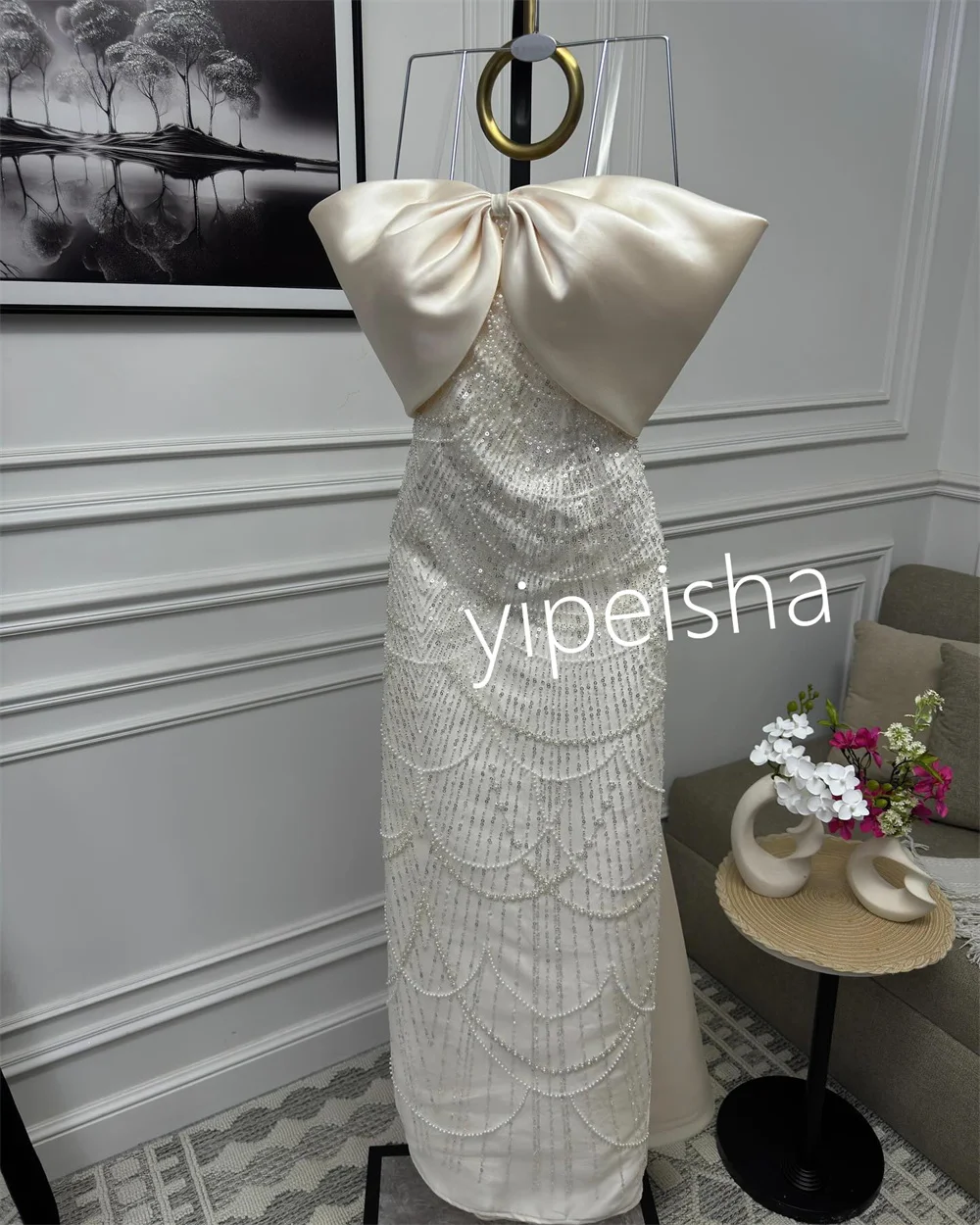 Customized Fashion Beading Sequined Straight Spaghetti Strap Long Dresses Homecoming  Sparkle Chinese Style Exquisite