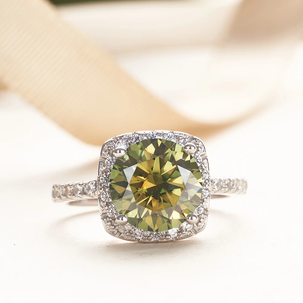 خاتم خطوبة مويسانيت للنساء ، لون ازرق واخضر ، 925 فضة استرليني ، شهادة GRA ، خواتم زفاف ، مقاس 5-9 ، 3ct