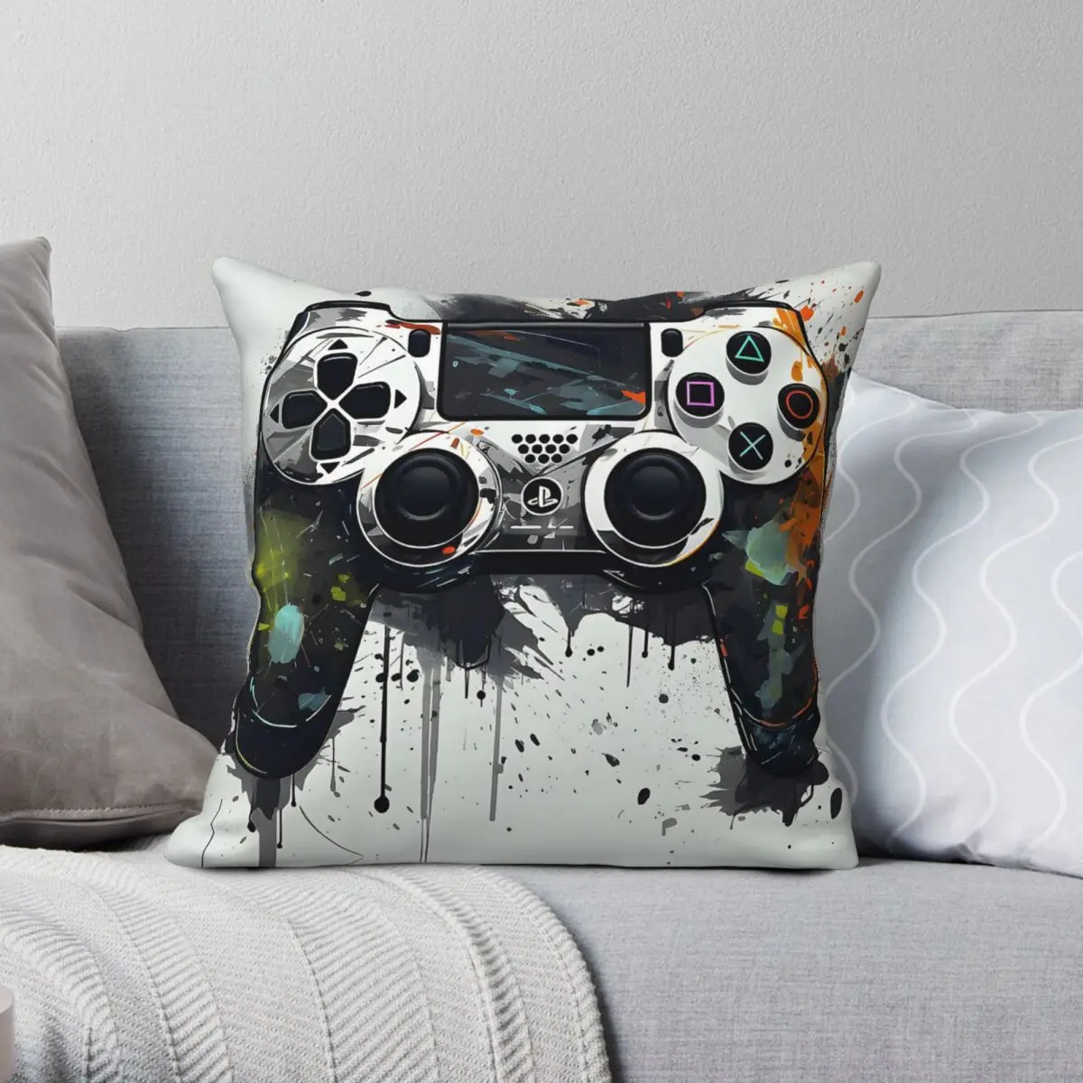 Game Controller Square Pillowcase Polyester Linen Velvet Pattern Zip Decorative Pillow Case Home Cushion Cover