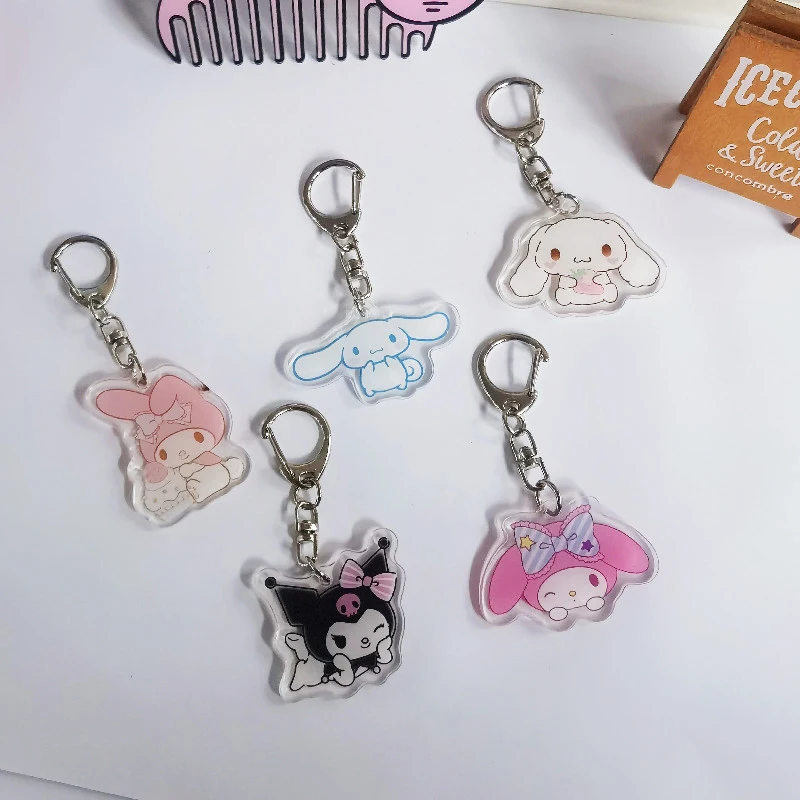 Llavero con colgante de perro Melody Kuromi, colgante de bolsa de escuela de gatito, accesorios de acrílico