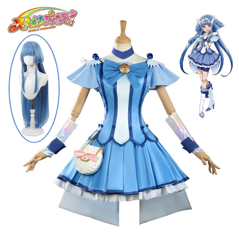 

Pretty Cure Cosplay Beautiful Angel Aoki Reika Costume Blue Lolita Dress Battle Outfit Wig Set for Women Anime Role Play