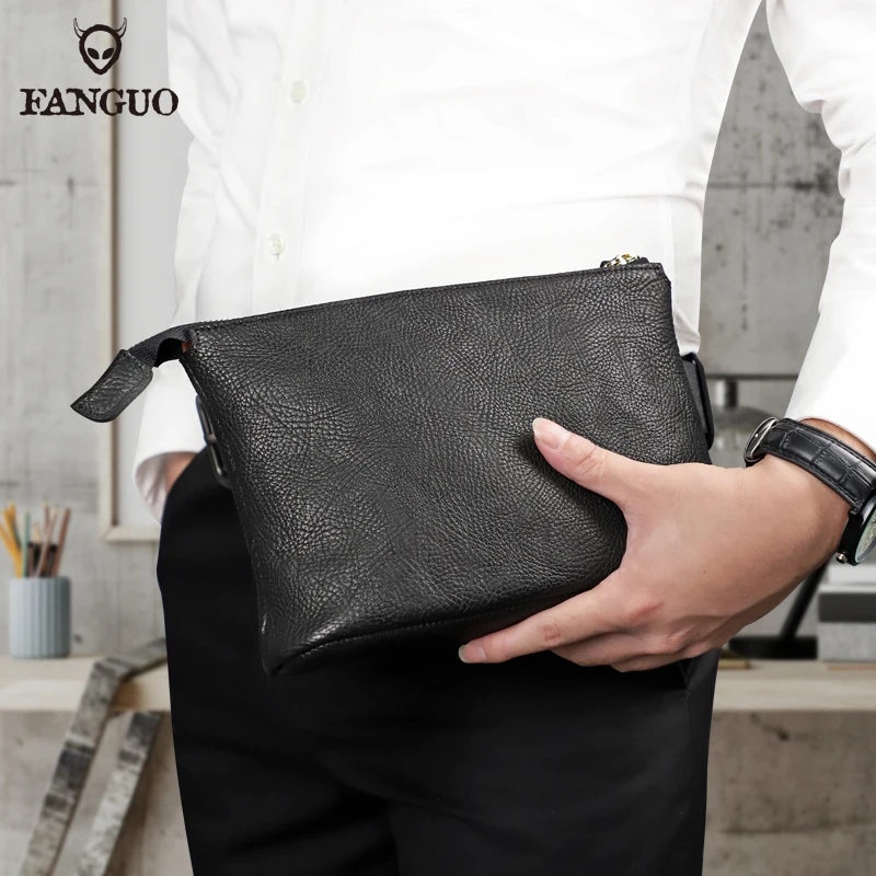 

Soft Genuine Leather Men's Clutch Bag Long Wallet For Men First Layer Leather Purse Casual Card Holder Phone Holder Handbag