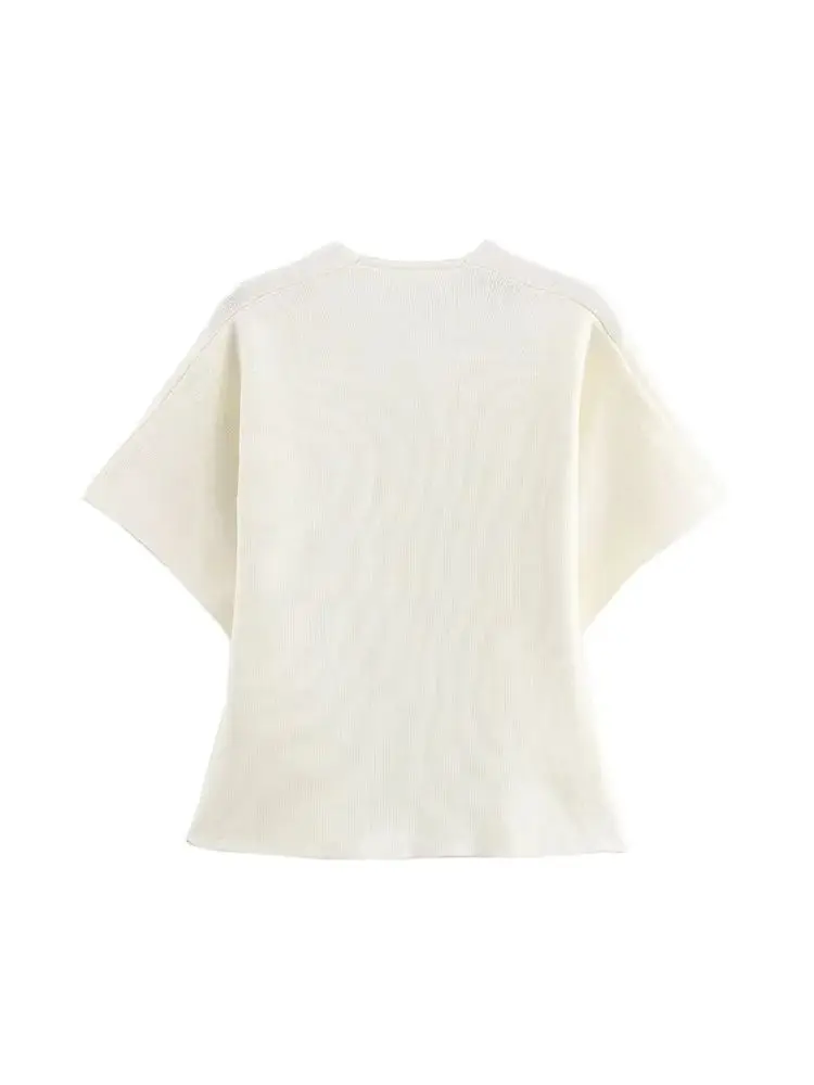 レディース フロント ゴールド ボタン ニット カーディガン セーター、V ネック、ショート ワイド スリーブ、女性用アウター、シックなトップス、ファッション