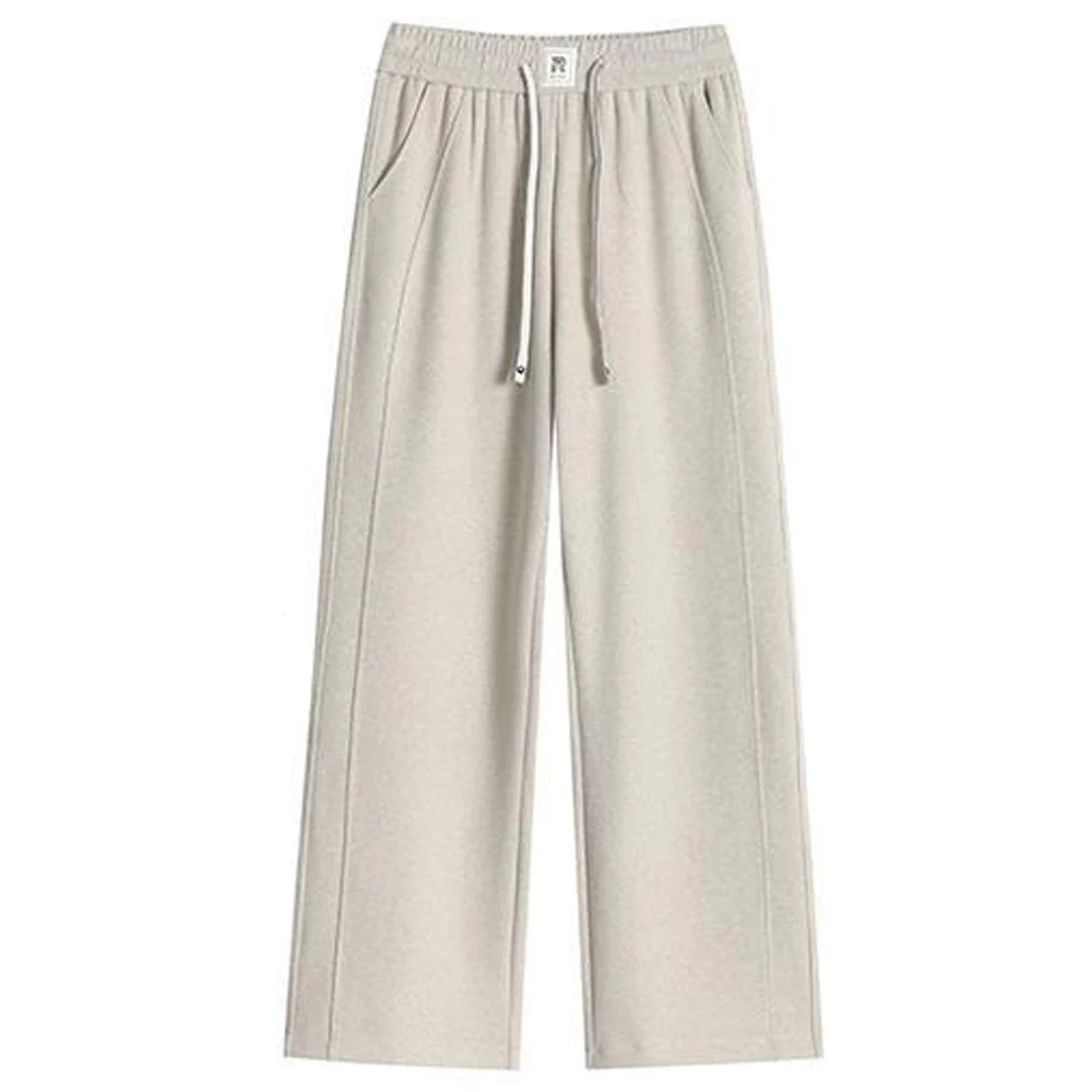 กางเกงขายาวทรงตรงสีแอปริคอทสำหรับผู้หญิง ฤดูใบไม้ร่วงและฤดูหนาว แฟชั่นระดับไฮเอนด์ใหม่ ไซส์พลัส เอวยางยืด สไตล์ลำลอง ขากว้าง