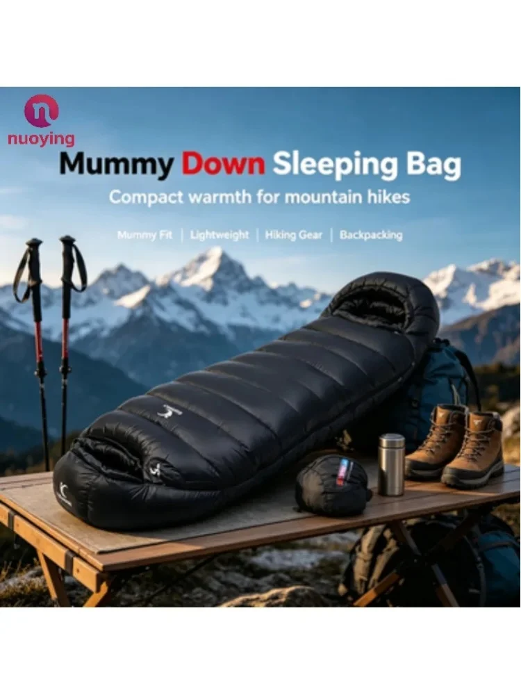 Tragbarer Schlafsack aus weißer Entendaunen, ultraleicht, warm, für Erwachsene, ideal für Camping, Wandern und Reisen im Freien.