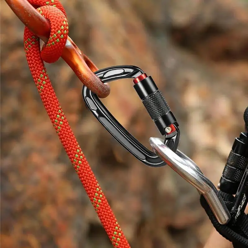 Heavy Duty Carabiners Clips Multi-function Main Lock D-Shaped 24KN Safe Lock Clip Aluminum Carabiner D Ring Ergonomic For Hiking