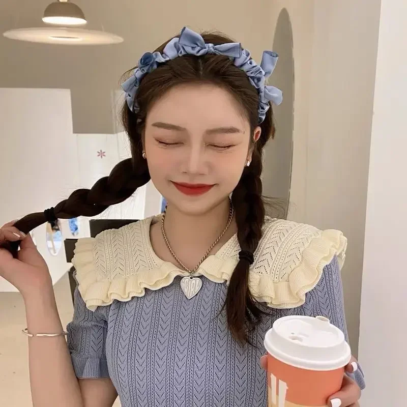 Satin Bow Hairband Retro Bow Knot Headband Sweet Hair Bands Simple Versatile Hair Accessories Women Girls Cloth Hair Hoop
