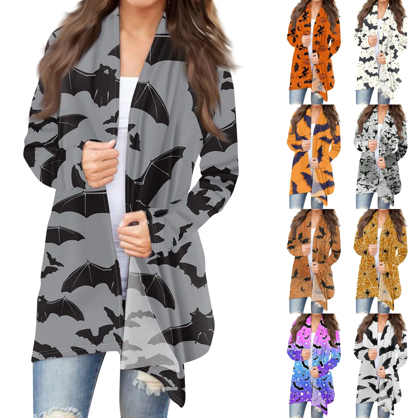 Moda damska Casual Halloween Printed Średniej długości kardigan Płaszcz Roupas Femininas пальто женское Chaqueta Mujer