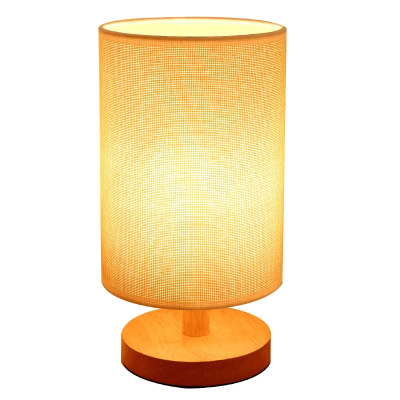 Scandinavian Wood USB Desk Lamp, Remote Control LED Night Light, Fabric Shade for Bedroom Study Room Decor