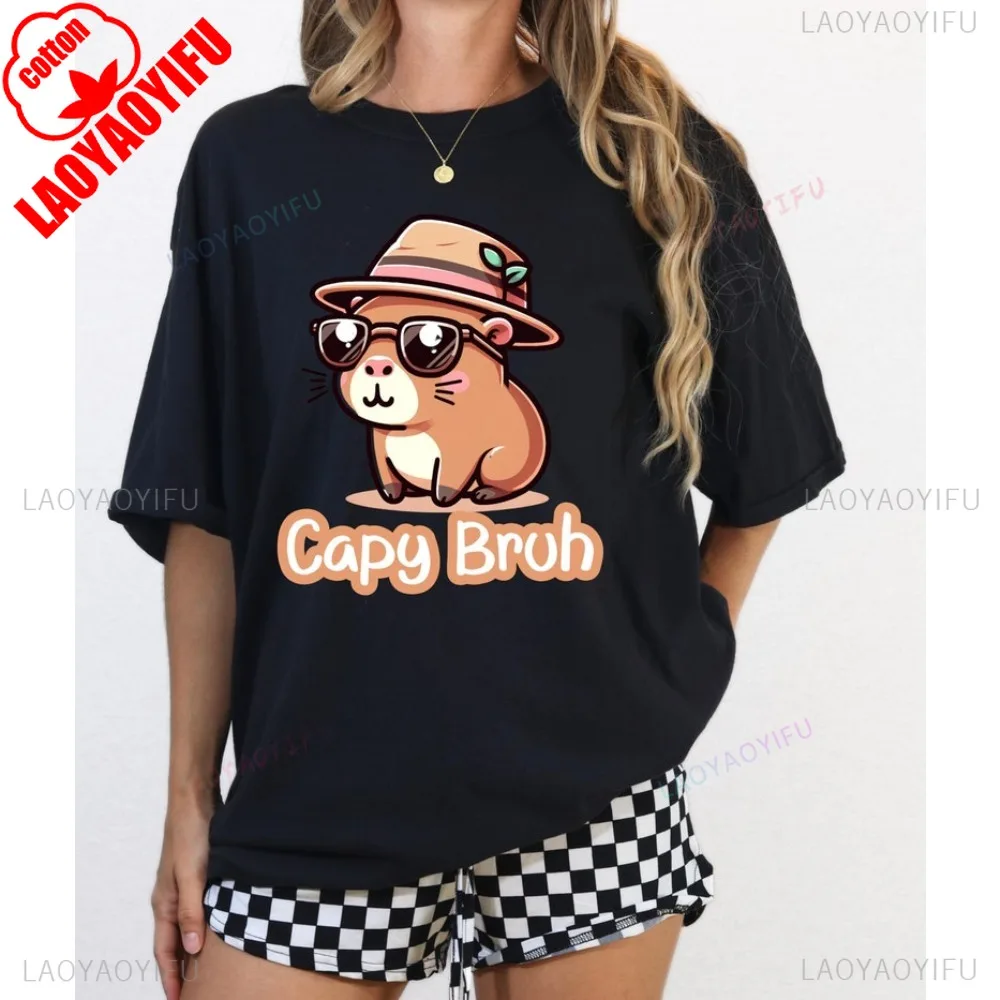 

Funny Capybara Meme Capy Bruh Cartoon TShirt Cotton Streetwear Hipster Loose Casual Women T Shirt Breathe Comfort Man T-shirt