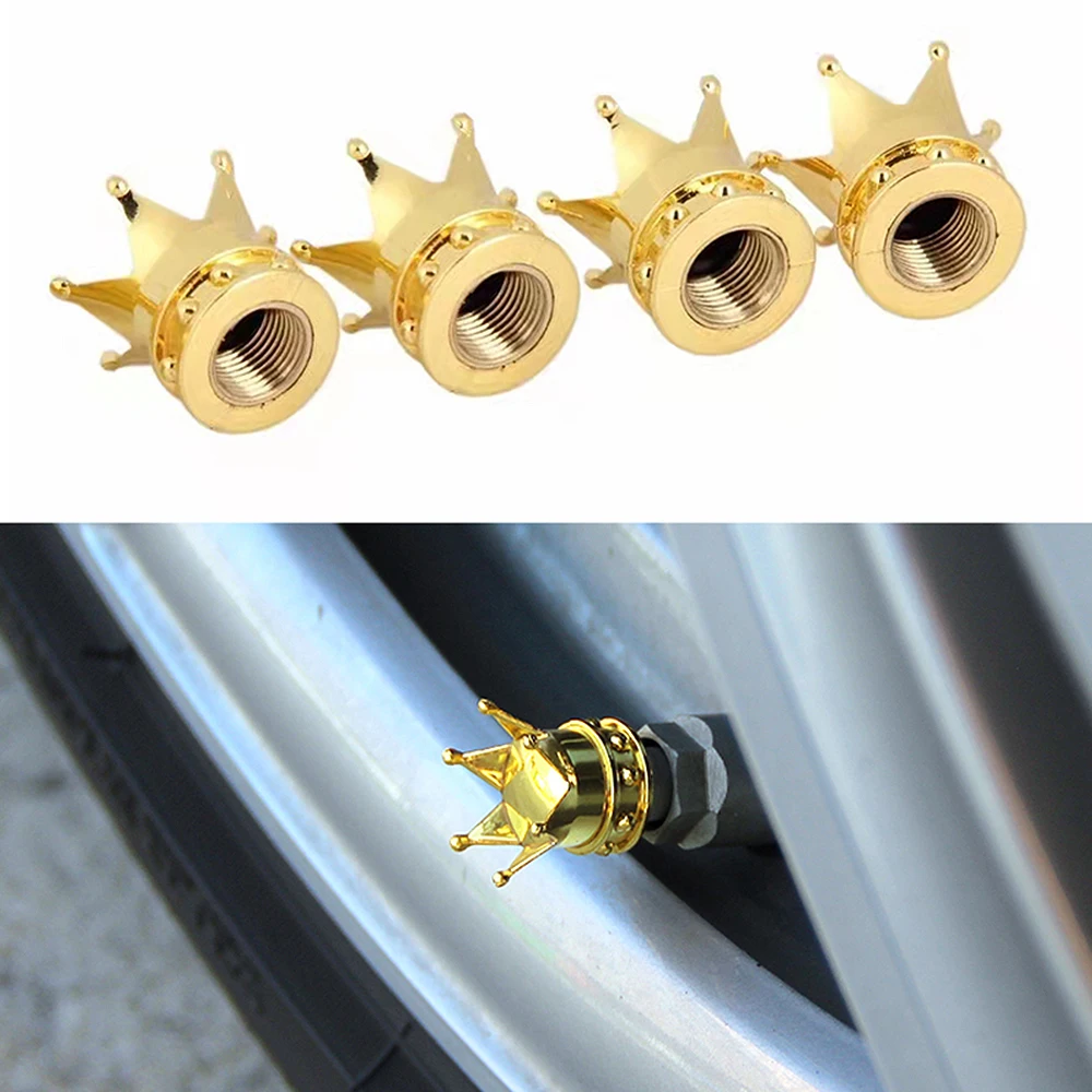 AQTQAQ 1 Set Crown Shape Car Tire Air Valve Stem Caps Auto Wheel Stem Air Valve Dust Covers Truck Motocycle Bike Dustproof Caps