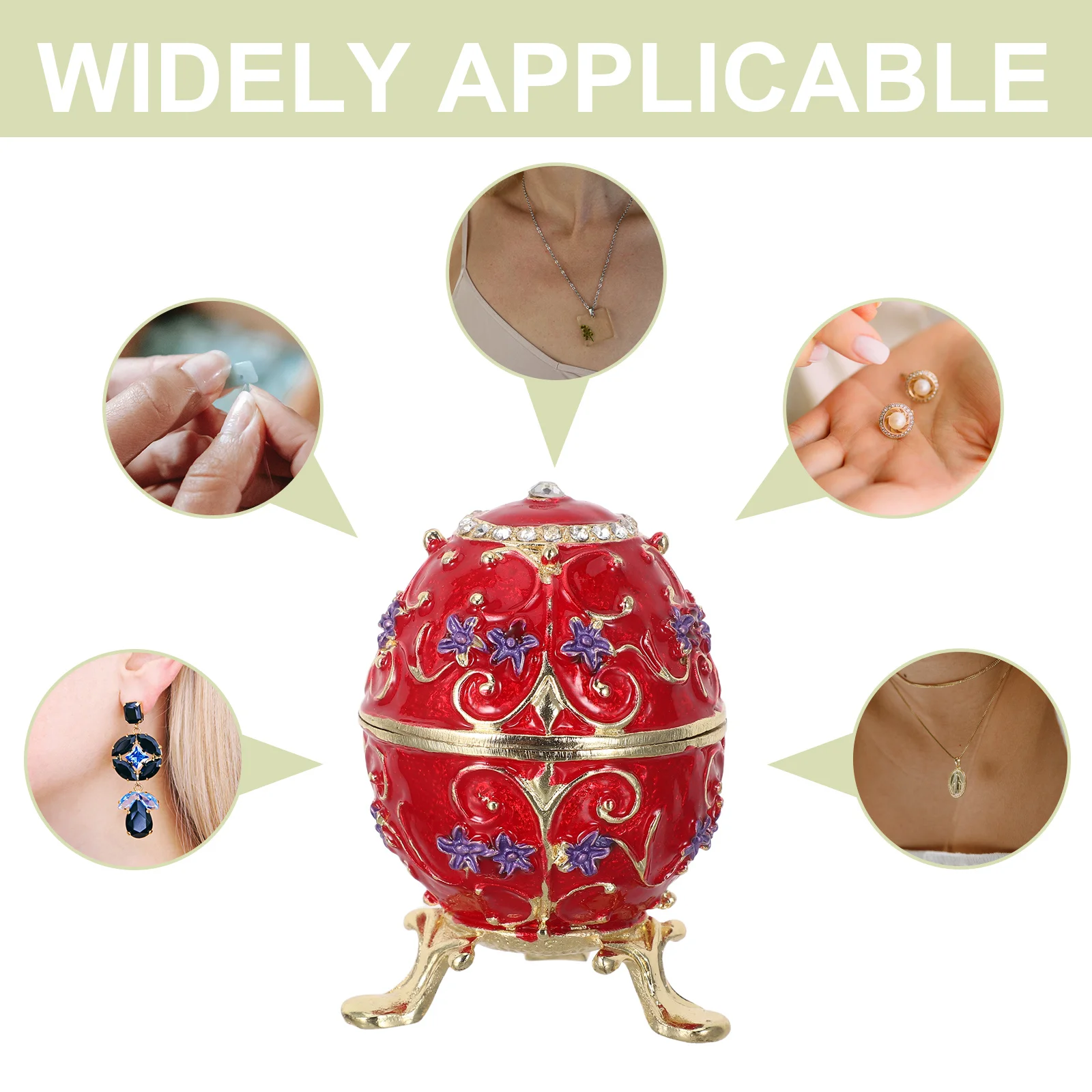 Decorative Handpainted Enamel Egg Trinket Box Gilded Metal Jewelry Storage Organizer Victorian Style Home Accent Keepsakes