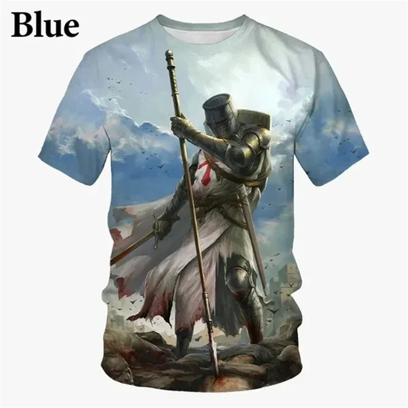 

New Knights Templar 3D Print Men Fashion T Shirt Retro Cross Pattern Short Sleeve Summer Cool Tops T Shirt M Streetwear Tees