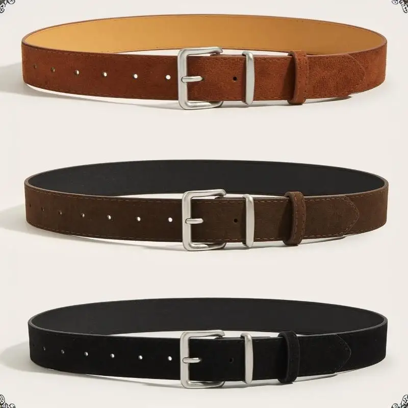 Luxury Faux Suede Leather Belt for Women Minimalist Pin Buckle Wide Waist Belts for Dresses Jeans Daily Casual Wear