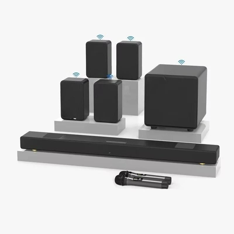

7.1 high definition wireless home theater surround sound system for TV with loud wired subwoofer and 2 sound pairs