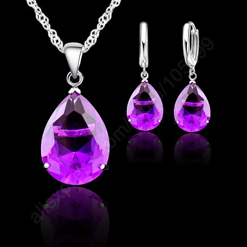 AAA Grade Rhinestone Water Drop Earring Necklace Jewelry Sets 925 Sterling Silver Pendant Necklace Earring Set