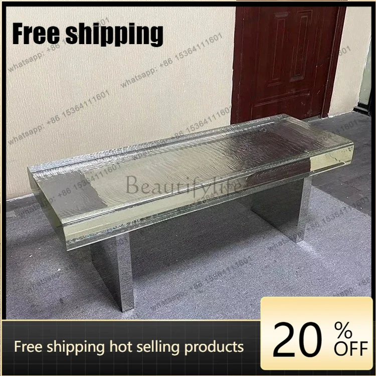 Customization Minimalist transparent crystal bench simple light luxury modern glass transparent water corrugated stainless steel