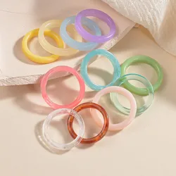 Korean Colorful Transparent Resin Acrylic Rings Set for Women Trendy Geometric Thin Round Ring Wedding Jewelry