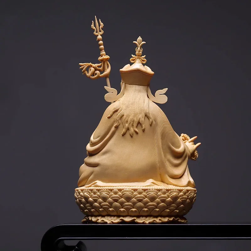 تمثال بادماسامبهافا المنحوت من الخشب جورو رينبوتشي تمثال البوذية التبتية للمنزل أو ديكور الضريح