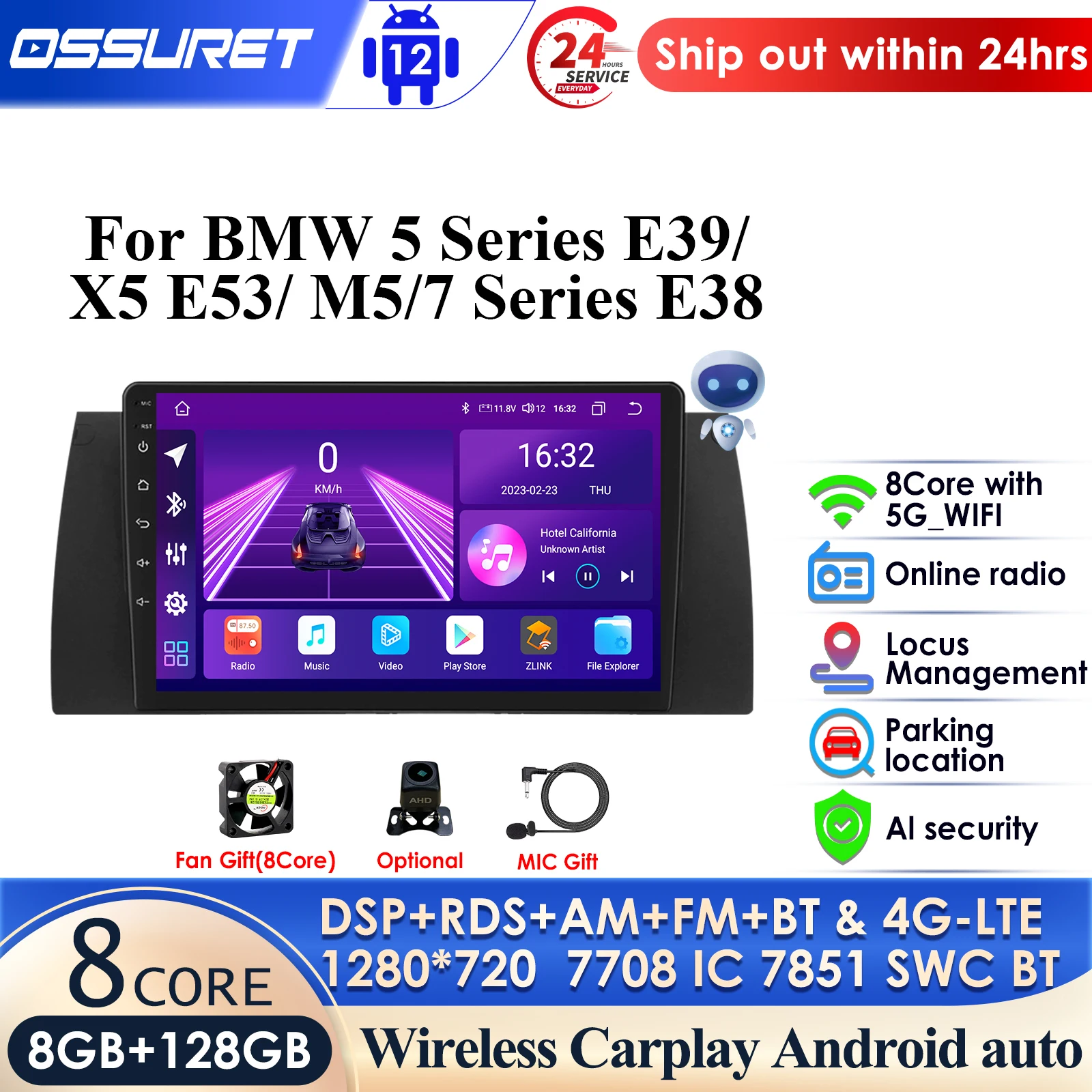 

9'' 8Core AutoRadio 2din Android 13 Car Multimedia Player for BMW X5 E53 E39 M5 1996-2003 Stereo GPS Navigation Audio 4G Carplay