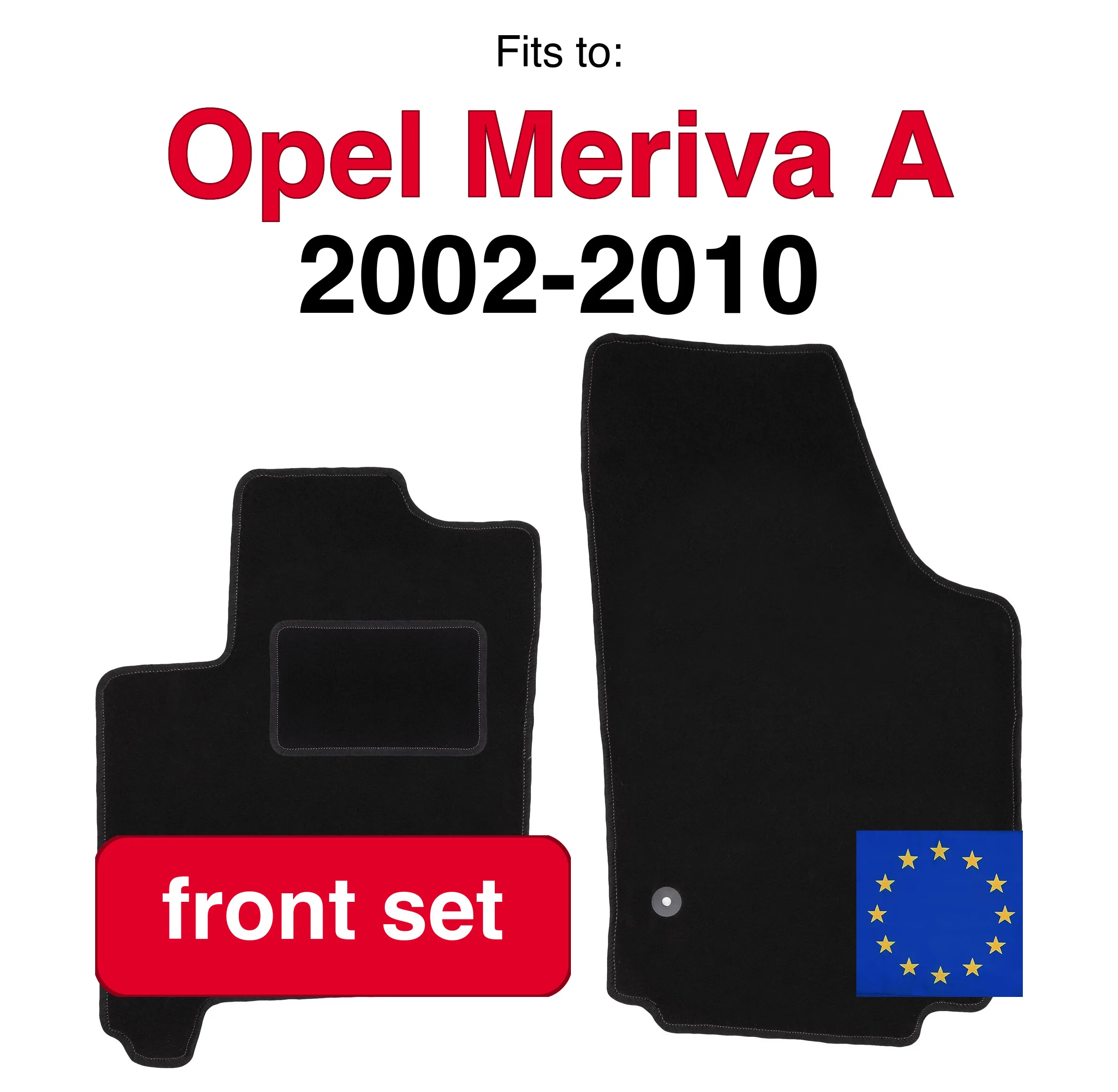 Auto velours vloermatten voor Opel Meriva A minivan (2002-2010) - Zwart (2 stuks) set auto vloermatten voor