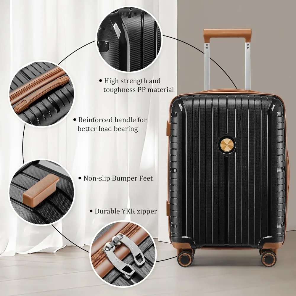 Luggage Sets 5 Piece Suitcase Set, PP Hardshell Carry on Suitcase Set, Travel Suitcases with Double Spinner Wheels and TSA Lock