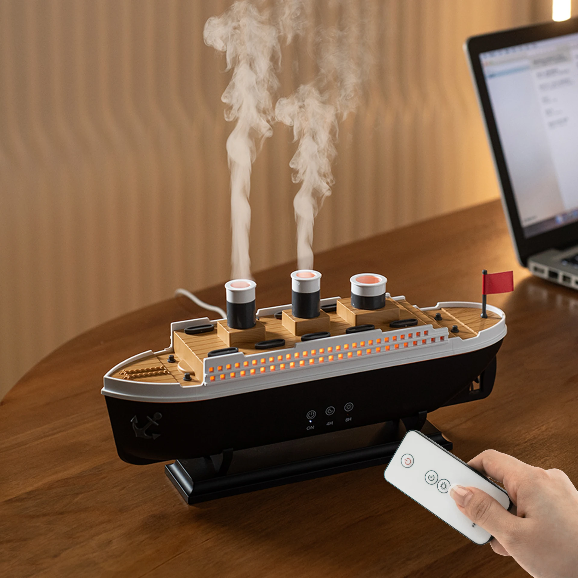 Image of Titanic Schiffsmodell Luftbefeuchter für Zuhause 250ml Fernbedienung Ätherisches Öl Quallen-Rauchring-Spray Aroma Diffusor Luftbefeuchter