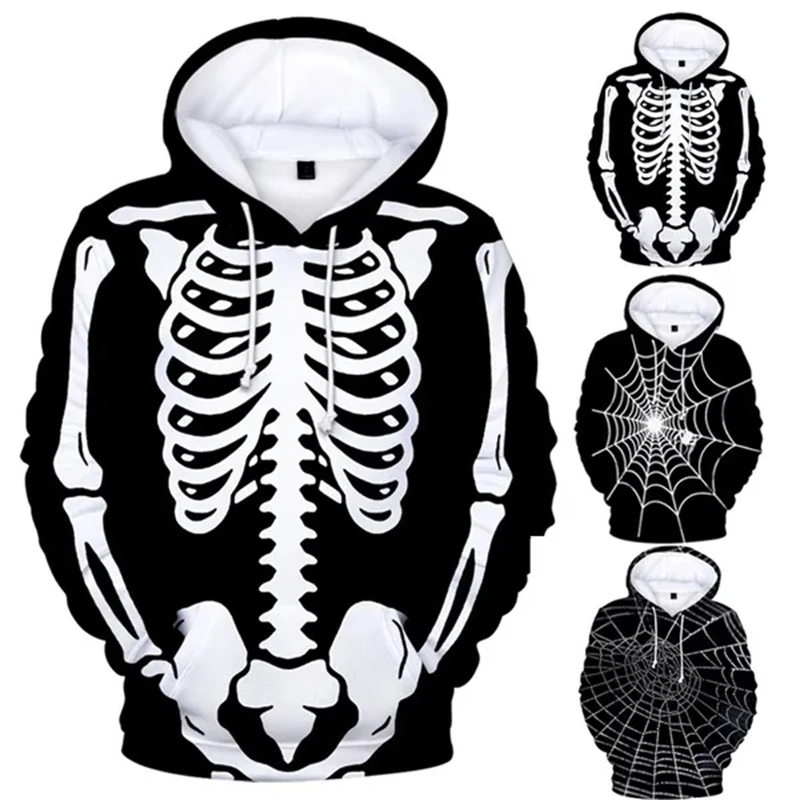 Unisex Hoodies Halloween Heren Skelet Kostuum Cosplay Hoodie Warme Herfst Winter Gothic Punk Jassen Sweatshirts Tops