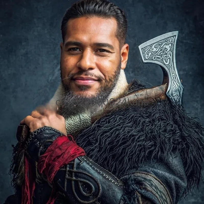 القرون الوسطى الملك المحارب عباءة خمر الفراء طوق الملابس الشتوية Steampunk المحارب الفراء الاصطناعي عباءة زي الهالوين التأثيري #5