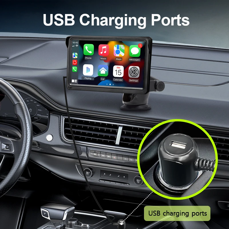Hippcron 7 Zoll Kabelloses CarPlay & Android Auto Autoradio, Tragbarer Universeller Touchscreen Multimedia-Videoplayer – Detail 7