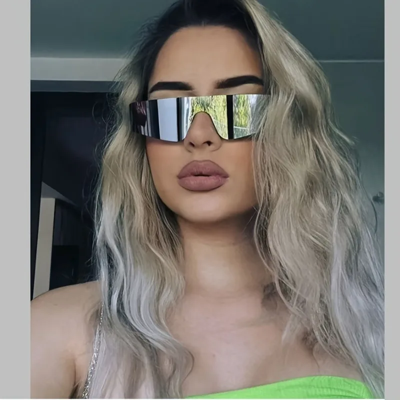 Gafas de moda para mujer, lentes decorativas sin marco con polígono geométrico Cyberpunk Street Style, 1 ud.