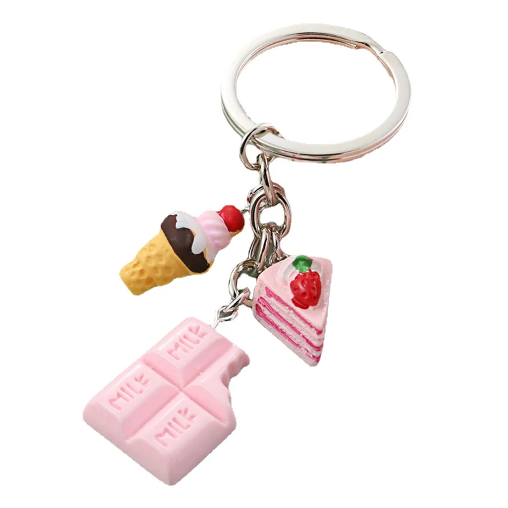 Lovely Dessert Keychain Afternoon Tea Key Ring Ice Cream Chocolate Cake Potato Food Key Chain Women Girl Gifts Handmade Jewelry