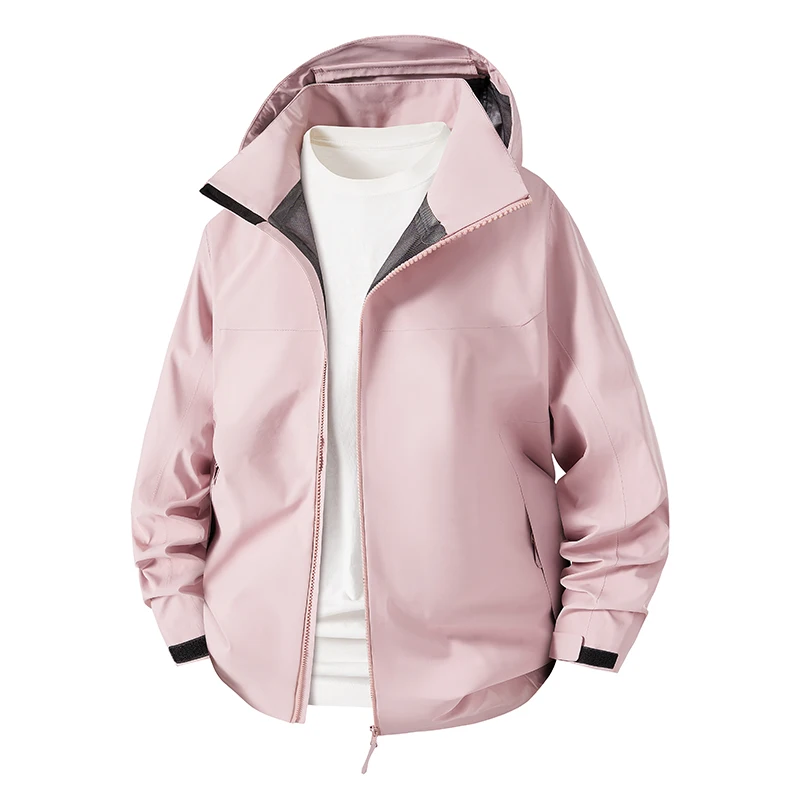 

Fashionable Waterproof Outdoor Spring Warm Hooded Jacket Breathable Autumn Windproof Solid Color Women Comfortable Couple