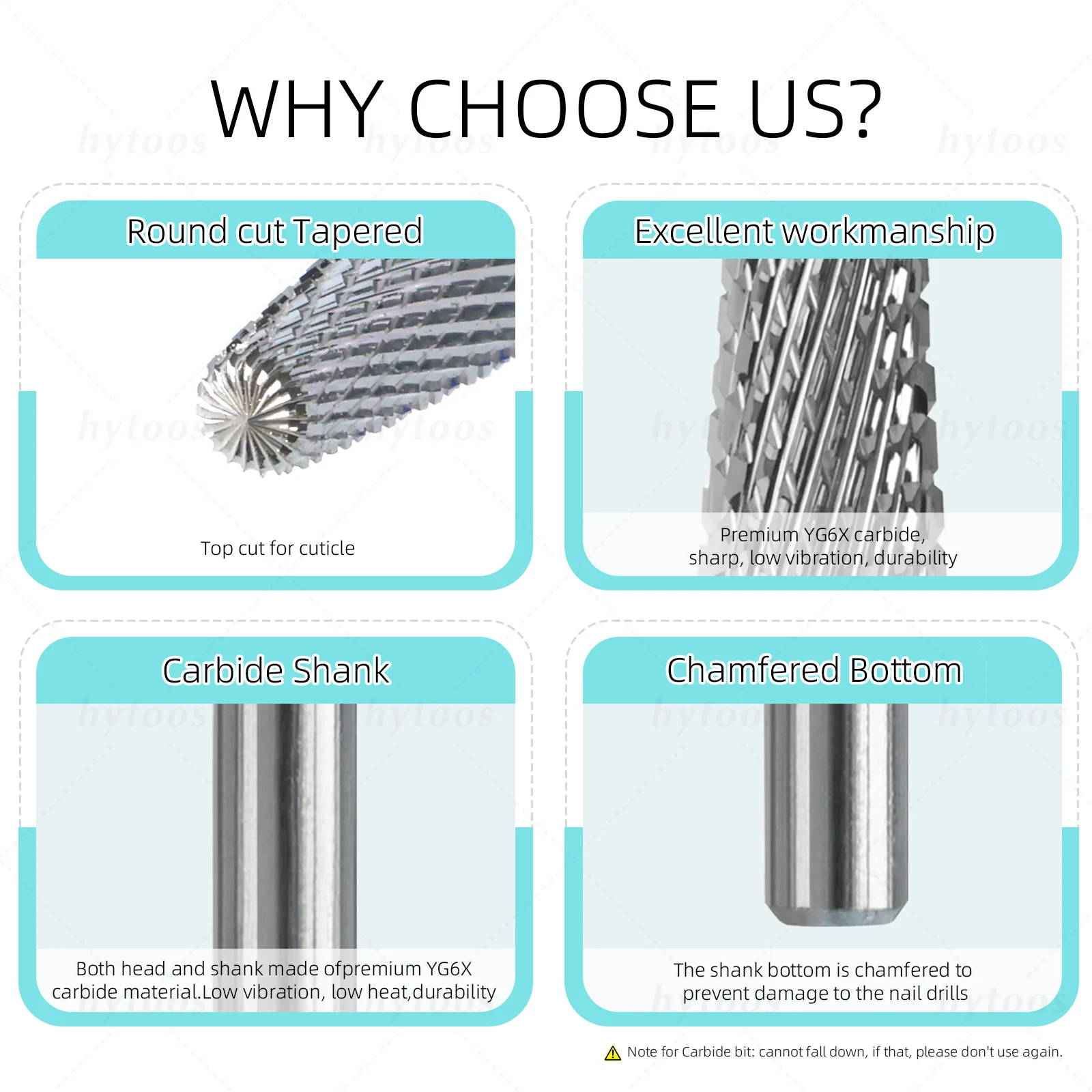 HYTOOS 5 in 1 4mm Professional Acrylic Carbide Bits Nail Drill Bits Manicure Gel Polish Remover Tool Electric Drills Accessories