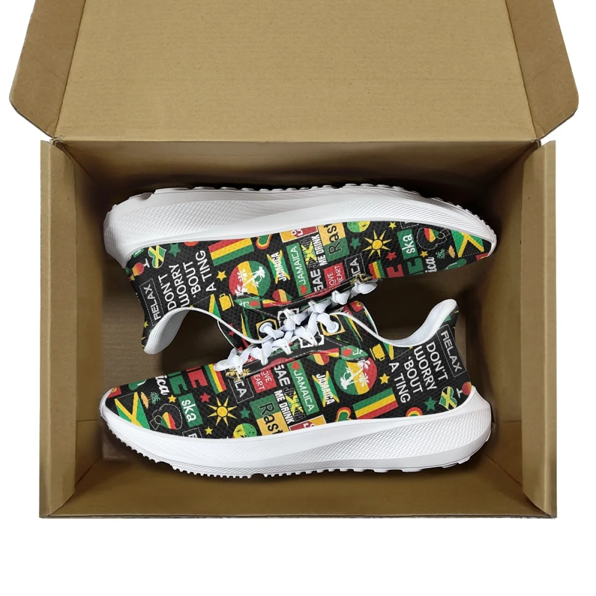 INSTANTARTS Jamacia Rasta Label Print Athletic Sports Shoes s Comfortable Casual Shoes Luxury Black Sneaker Male Footwear Gifts