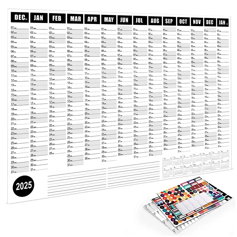 Hoja de Planificador de calendario Kawaii para hacer lista, planificador anual de pared, organizador de Agenda, suministros para el hogar y la Oficina, 2025, 2024