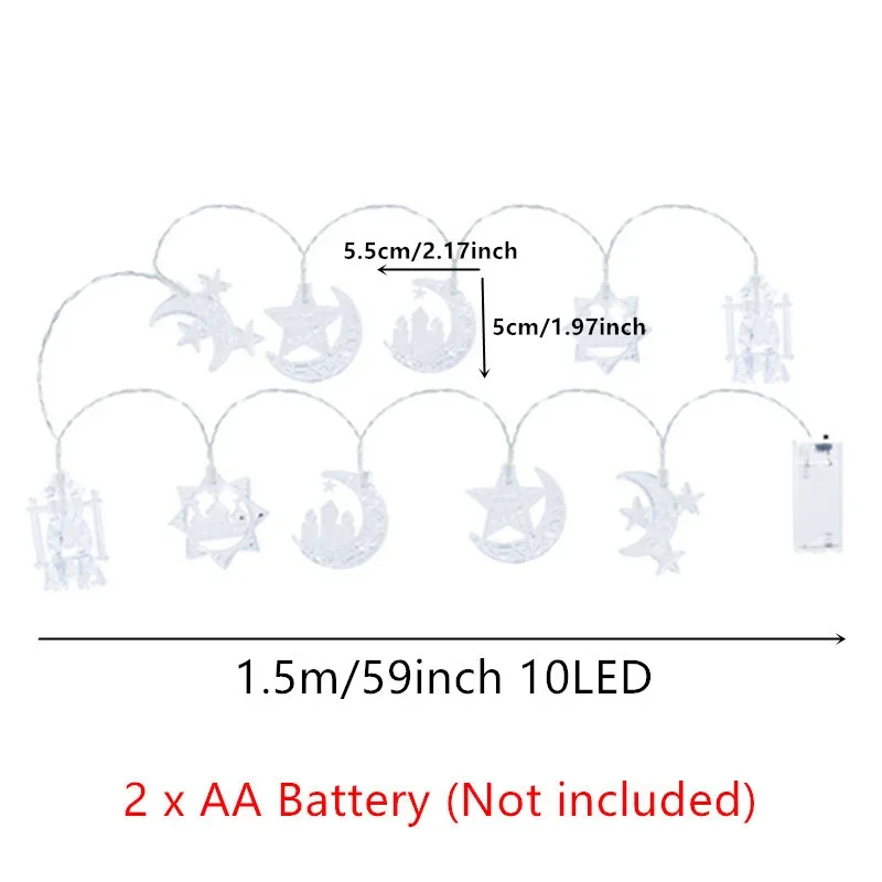 Ramadan Decorations 2024 Moon Star LED Light String 1.5M EID Mubarak Fairy Lights Garland for Home Wedding Bedroom Decor Party