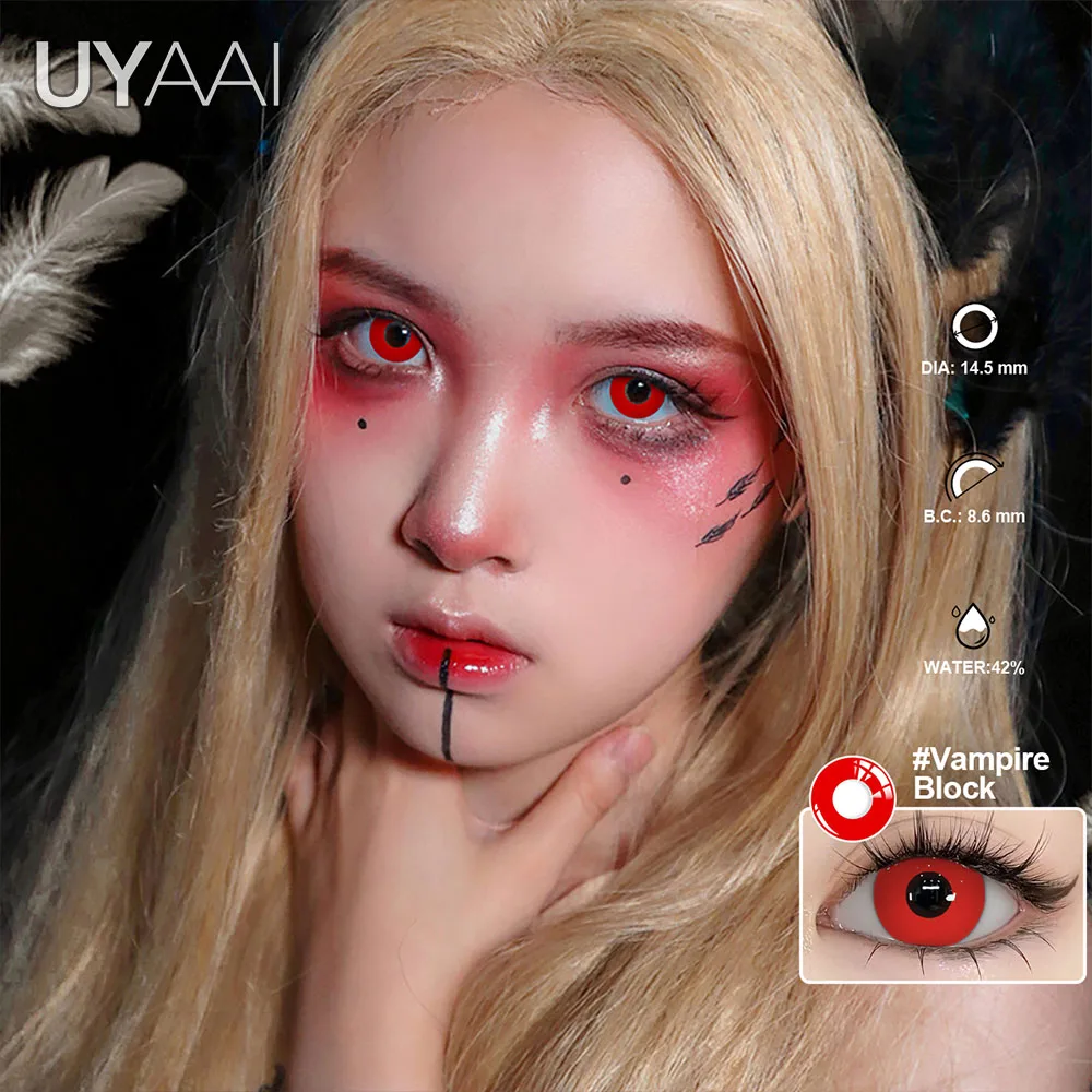 UYAAI 1 Paar Cosplay-Kontaktlinsen in roter Farbe, Halloween-Linsen für gruselige große Augen, verrückte rote Augen-Make-up-Linsen für Cosplay-Partys – Detail 14