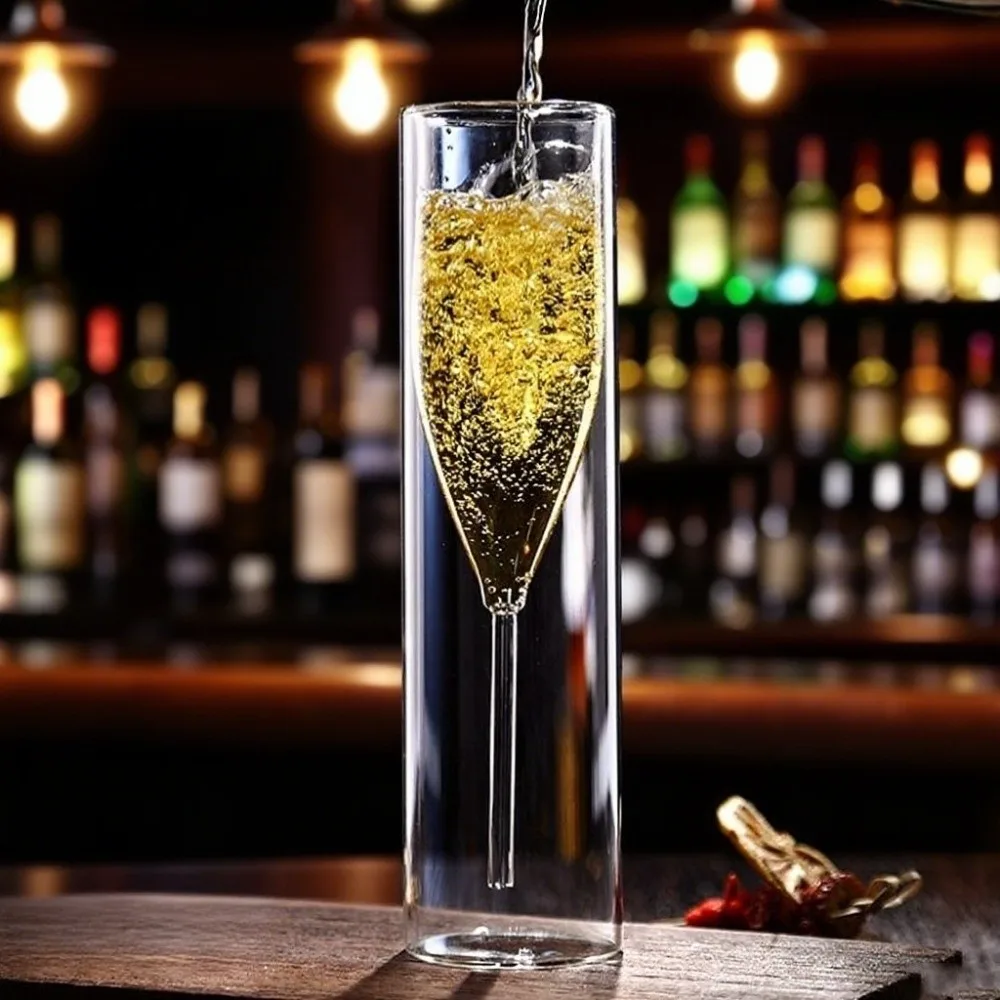 Double Wall Champagne Glasses Shatter-Resistant Transparent Wine Glass Wine Dispenser Heat Insulation Glass Drink Cup Weddings