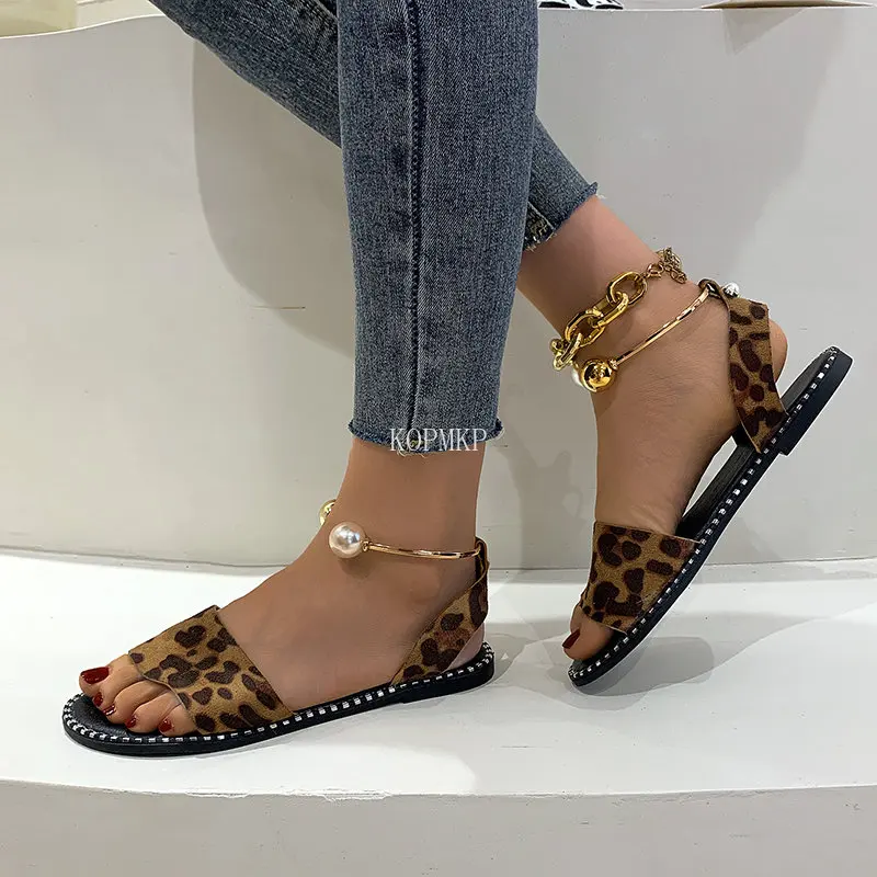 2023 New Summer Women Beaded Pearly Sandals Slippers Shoes Ladies Flats Sandals Flip Flop Casual Flat Slingback Sandals Shoes 43