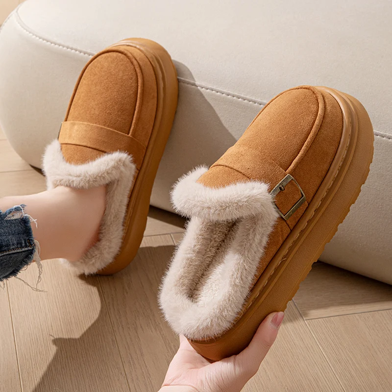 Casual Women's Home Slippers Winter Plush Luxury Designer Woman Shoes Indoor Fluffy Platform Fuzzy Fur Slides Elegant Flats Warm image 2