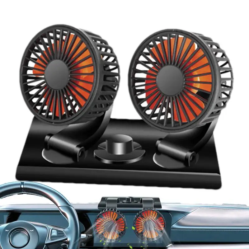 Car Fan For Back Seat 24V Auto Fan With Adjustable Dual Heads Backseat Air Fan Electric Vehicle Cooling Device With 2 Wind Speed