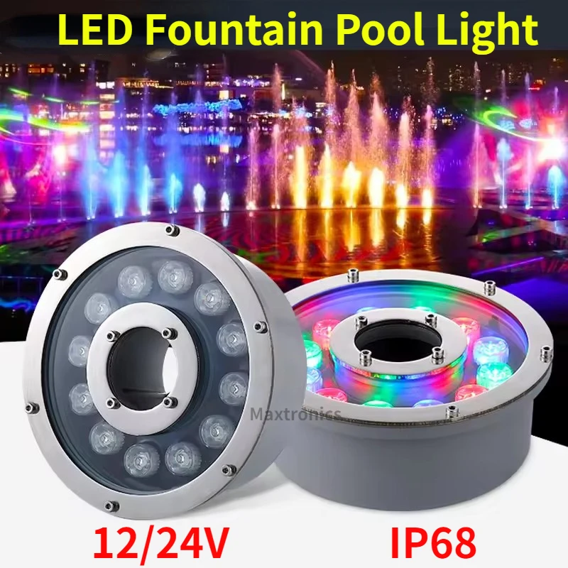 

12V/24V LED Fountain Pool Light RGB Waterproof IP68 3W/6W/9W/12W/18W/24W Underwater Lamp Swimming Pool Landscape Colorful Lamp