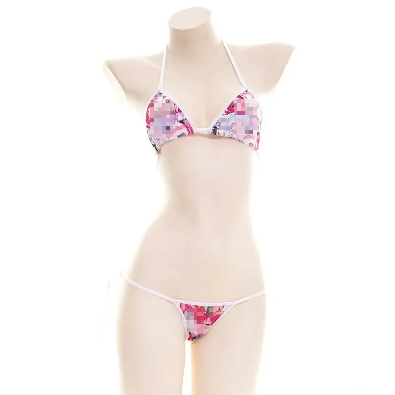 Japanese Sexy Lingerie Lolita Kawaii Mosaic Cartoon Anime Mini Bikini Adult Cosplay Erotic Costumes Bra Women Underwear Set view 4