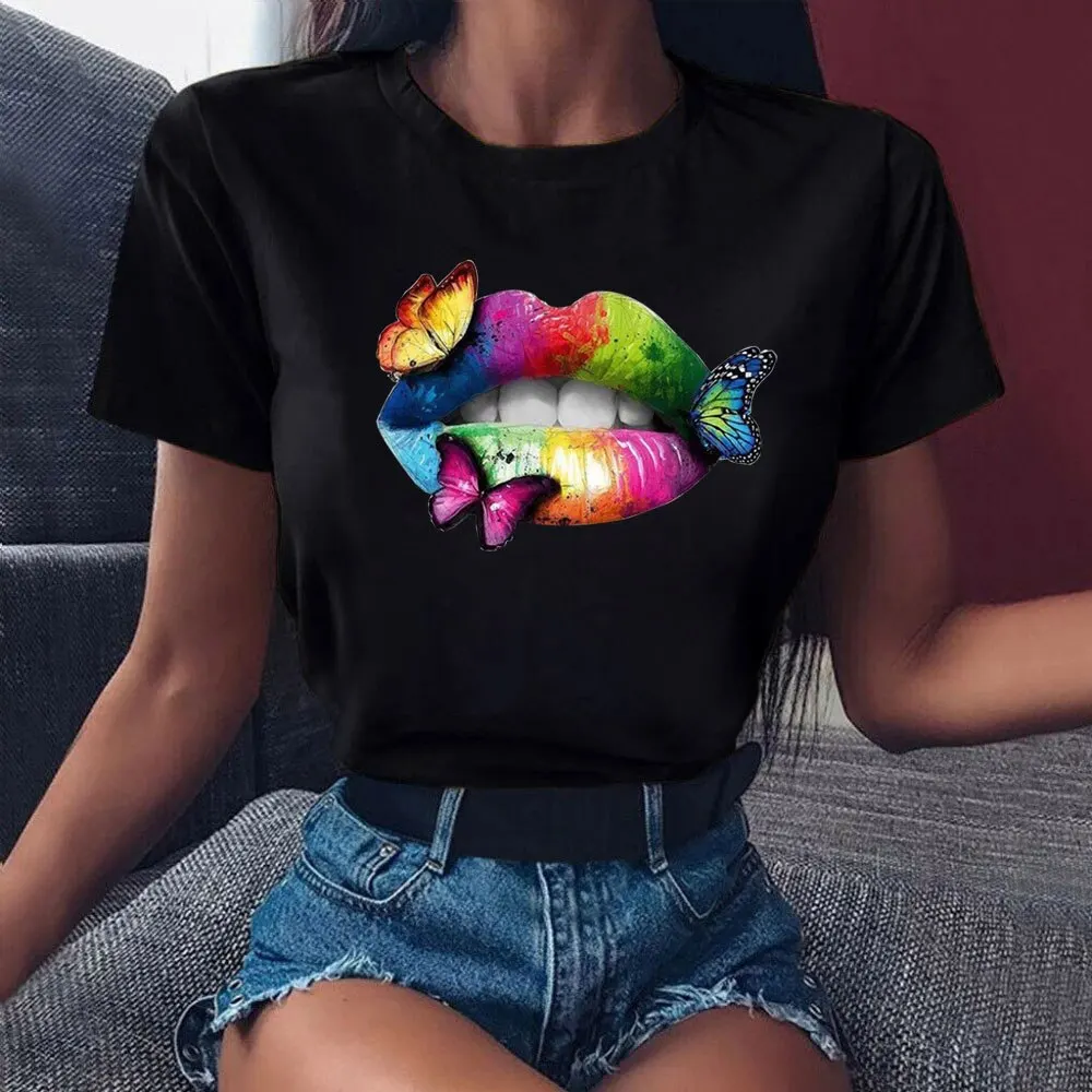

Summer Cool Leopard & Red Lip Print Women's T-Shirt, Fashion Casual Sexy Tops